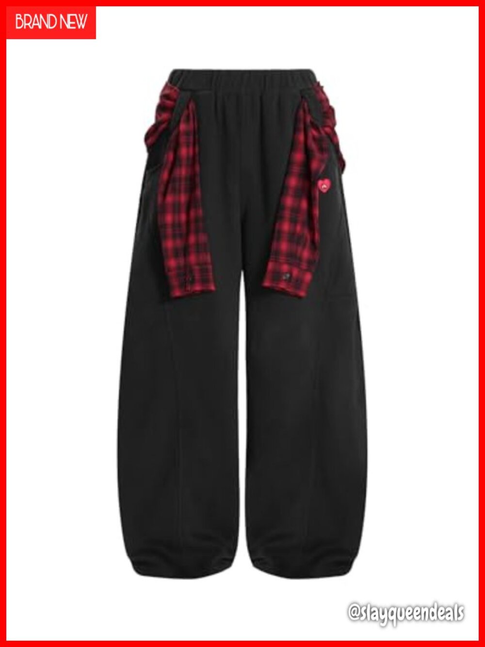 Barrel Leg Sweatpants With Removable Plaid Belt Accessory Wide Leg Lantern